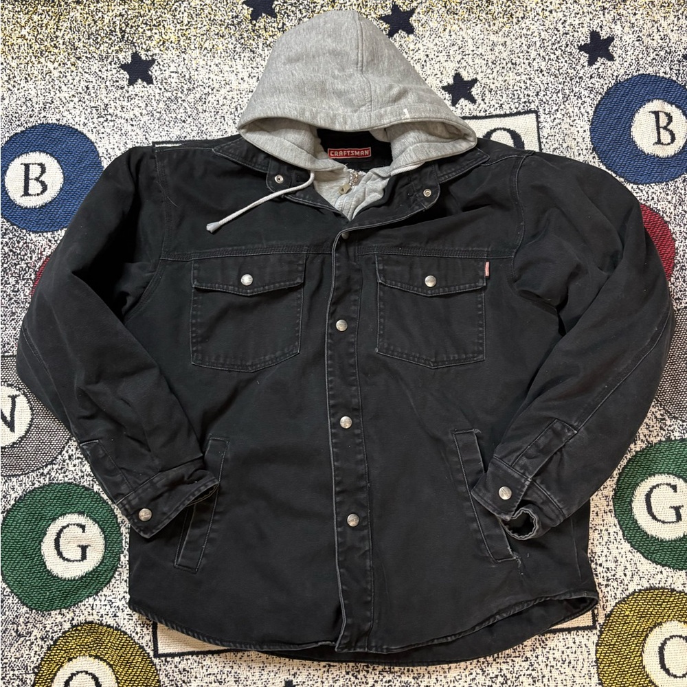 Craftsman Hooded Work Coat Black Mens Medium